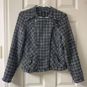🌷3 for$25🌷Request, US S, Black & White Tweed Plaid Fringe Lined Moto Jacket